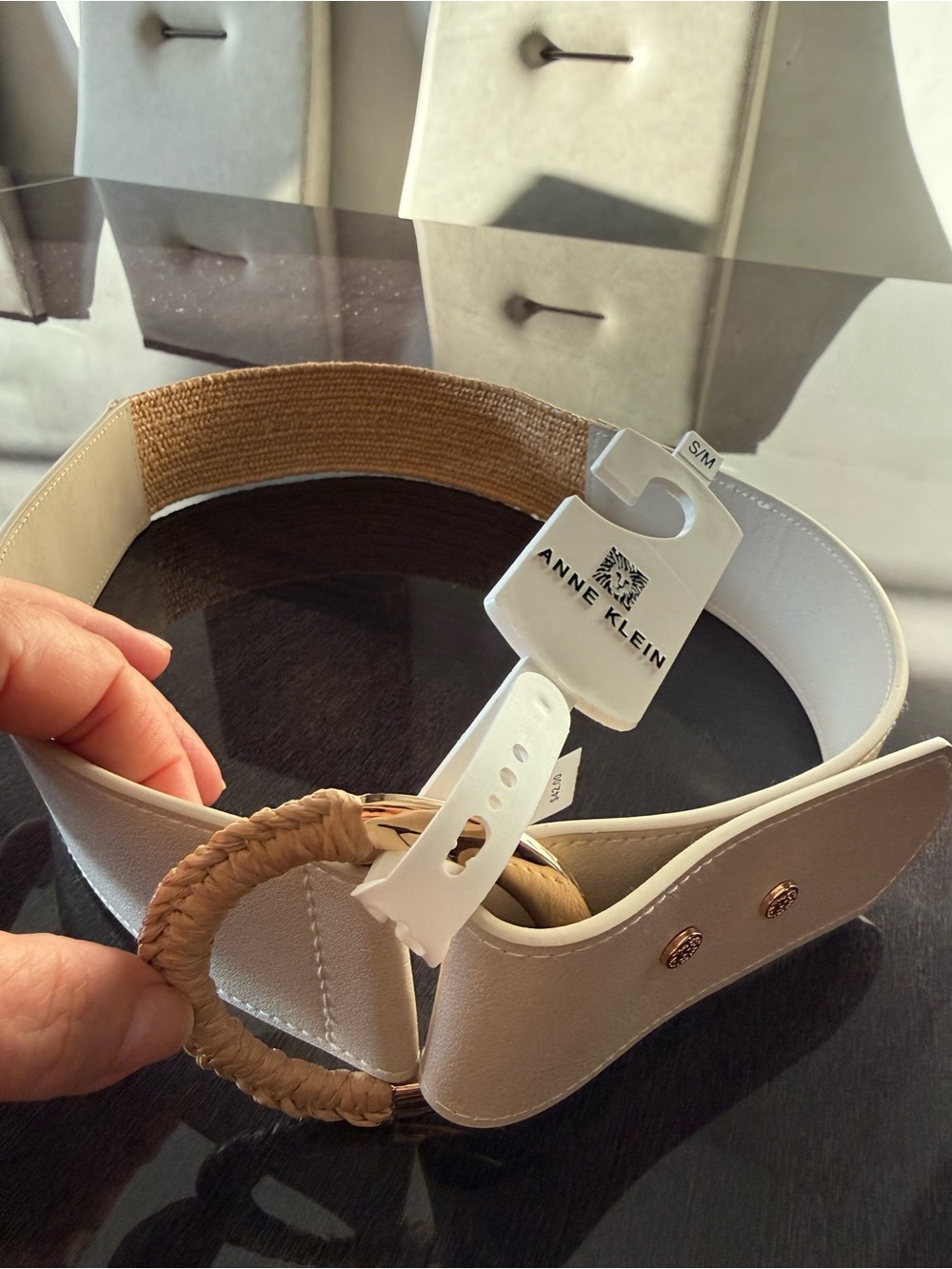 Anne Klein Belt with Straw-Wrapped Round Buckle